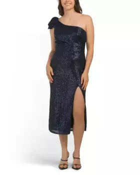 Платье миди на одно плечо с бантом Ieena For Mac Duggal, цвет Midnight