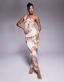 Платье миди на одно плечо с принтом в виде винтажного гобелена от ASOS DESIGN hotfix