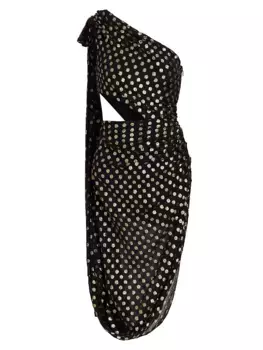 Платье миди на одно плечо в металлизированный горошек Prabal Gurung, цвет black gold