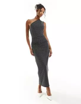 Платье миди на одно плечо в монополоску ASOS DESIGN