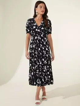 Платье миди на пуговицах и V-образным вырезом с цветочным принтом Ro&Zo, черный/мульти