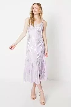 Платье миди на пуговицах из фольги для особых случаев Oasis, фиолетовый