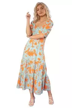 Платье миди на пуговицах с цветочным принтом Dusk, оранжевый