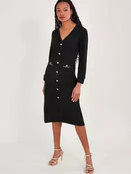 Платье миди на пуговицах с карманами Monsoon, черный