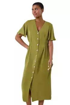 Платье миди на пуговицах с присборкой Roman, зеленый