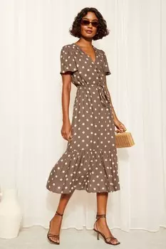 Платье миди на пуговицах с пышными рукавами Friends Like These, коричневый