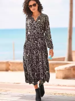 Платье миди на пуговицах спереди Lascana, леопардовый принт