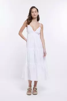 Платье миди на тонких бретелях River Island, белый