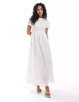 Платье миди New Look с присборенной спинкой и перекрестными швами в белый цвет