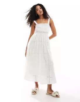 Платье миди New Look с вышивкой на бретелях кремового цвета