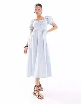 Платье миди New Look с завязками спереди и сборками синего цвета