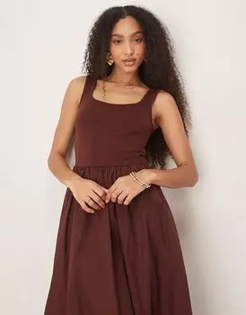 Платье миди Nobody's Child Colorado с квадратным вырезом коричневого цвета