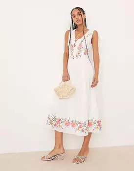 Платье-миди Nobody's Child Terra белого цвета с вышивкой