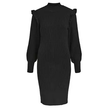 Платье миди Object Malena Long Sleeve, черный
