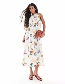 Платье-миди Object с халтер-воротником и завязками по бокам, с теплым почтовым принтом