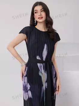 Платье-миди облегающее Shein Modely с принтом тай-дай, черный