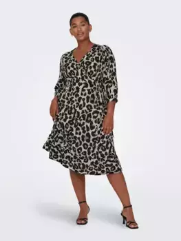 Платье миди ONLY CARMAKOMA "CARLIVIA 3/4 WRAP MIDI DRESS WVN NOOS", цвет Cloud Dancer Aop:Hula Leo