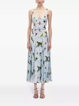 Платье миди Oscar de la Renta с цветочным принтом, синий