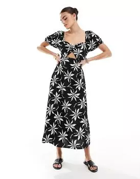 Платье миди Palm Twist черного цвета New Look