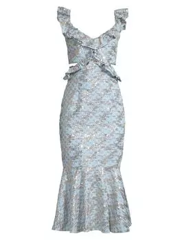 Платье миди Parker с вырезами и оборками Elliatt, синий