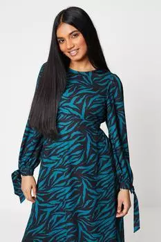 Платье миди Petite Animal с завязками на рукавах Dorothy Perkins, зеленый