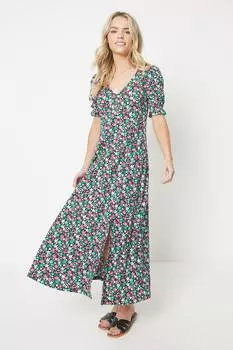 Платье миди Petite Ditsy с цветочным принтом и короткими рукавами, V-образным вырезом Dorothy Perkins, мультиколор