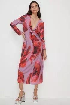 Платье миди Petite с блестками и плиссировкой и V-образным вырезом Oasis, фиолетовый