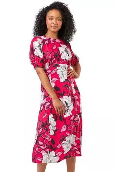 Платье миди Petite с цветочным принтом и пышными рукавами Roman, розовый