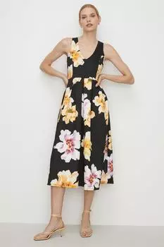 Платье миди Petite с цветочным принтом и перекрещенной спиной Scuba Oasis, черный
