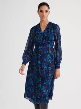 Платье миди Petite с шафрановым цветочным принтом Hobbs, черный/мульти