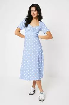 Платье миди Petite синего цвета со сборками спереди Dorothy Perkins, синий