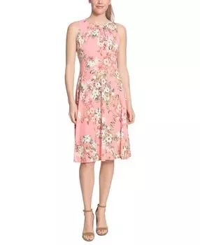 Платье миди petite со складками и цветочным принтом London Times, коралловый