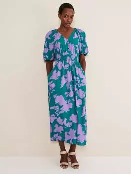 Платье миди Phase Eight Pippa с абстрактным принтом, зеленый/фиолетовый