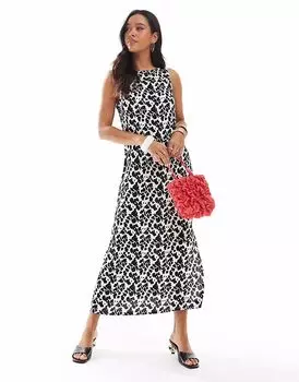 Платье-миди Pieces с вырезом-лодочкой и абстрактным животным принтом