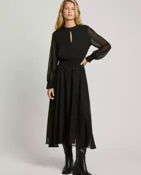 Платье миди плюмети с вырезом «замочная скважина» Pepe Jeans, чёрный