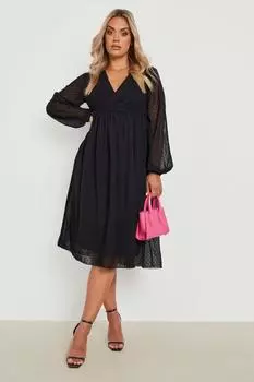 Платье миди plus dobby twist передней части Boohoo, черный
