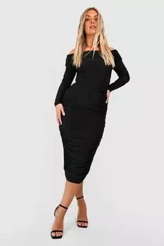 Платье миди Plus с открытыми плечами boohoo, черный