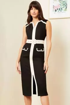 Платье миди по индивидуальному заказу с короткими рукавами V-образным вырезом и поясом Love & Roses, черный