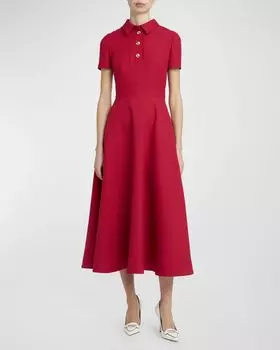 Платье-миди поло с воротником и золотистыми пуговицами Valentino Garavani, цвет Red