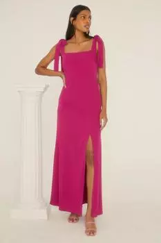 Платье миди премиум-класса из крепа с завязками на плечах Oasis, розовый