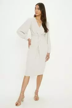 Платье миди премиум-класса из крепа с закрученной передней частью Oasis, слоновая кость