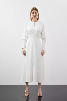 Платье миди премиум-класса из вискозного крепа с длинными рукавами Karen Millen, белый