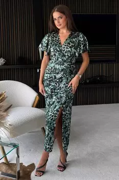 Платье миди Priscilla с запахом и сборками Girl In Mind, зеленый