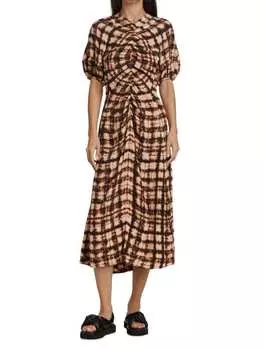 Платье миди Proenza Schouler с рюшами и принтом тай-дай, мультиколор
