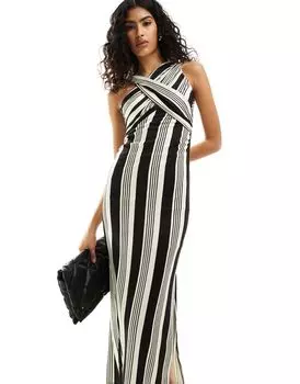 Платье миди прямого кроя в однотонную полоску с рюшами от ASOS