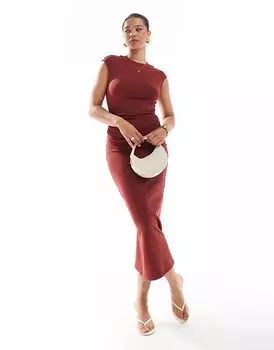 Платье-миди Pull&Bear из полиамида с открытой спиной красного цвета