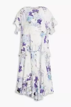 Платье миди рами с оборками и цветочным принтом ZIMMERMANN, лавандовый