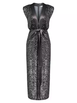 Платье миди Ranae с V-образным вырезом и пайетками Halston, цвет ash