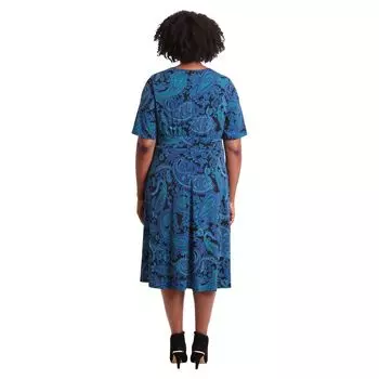 Платье миди размера плюс с рукавами три четверти и вставкой на талии London Times London Times, черный/темно-синий