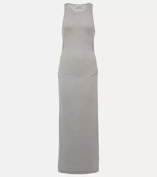 Платье миди ребристой вязки из смесового хлопка Ganni, серый
